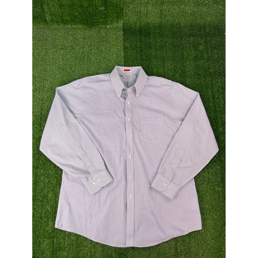 Brooks Brothers 1818 Regent Fit Blue White Micro Check Non-Iron Shirt 17-4/5